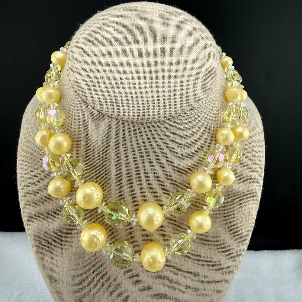 Vintage Hattie Carnegie Beaded Necklace Layered Yellow Adjustable 15"
